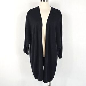 Catherines Sweater Cardigan Womens 3X Black Open Front Midi Minimalist Career